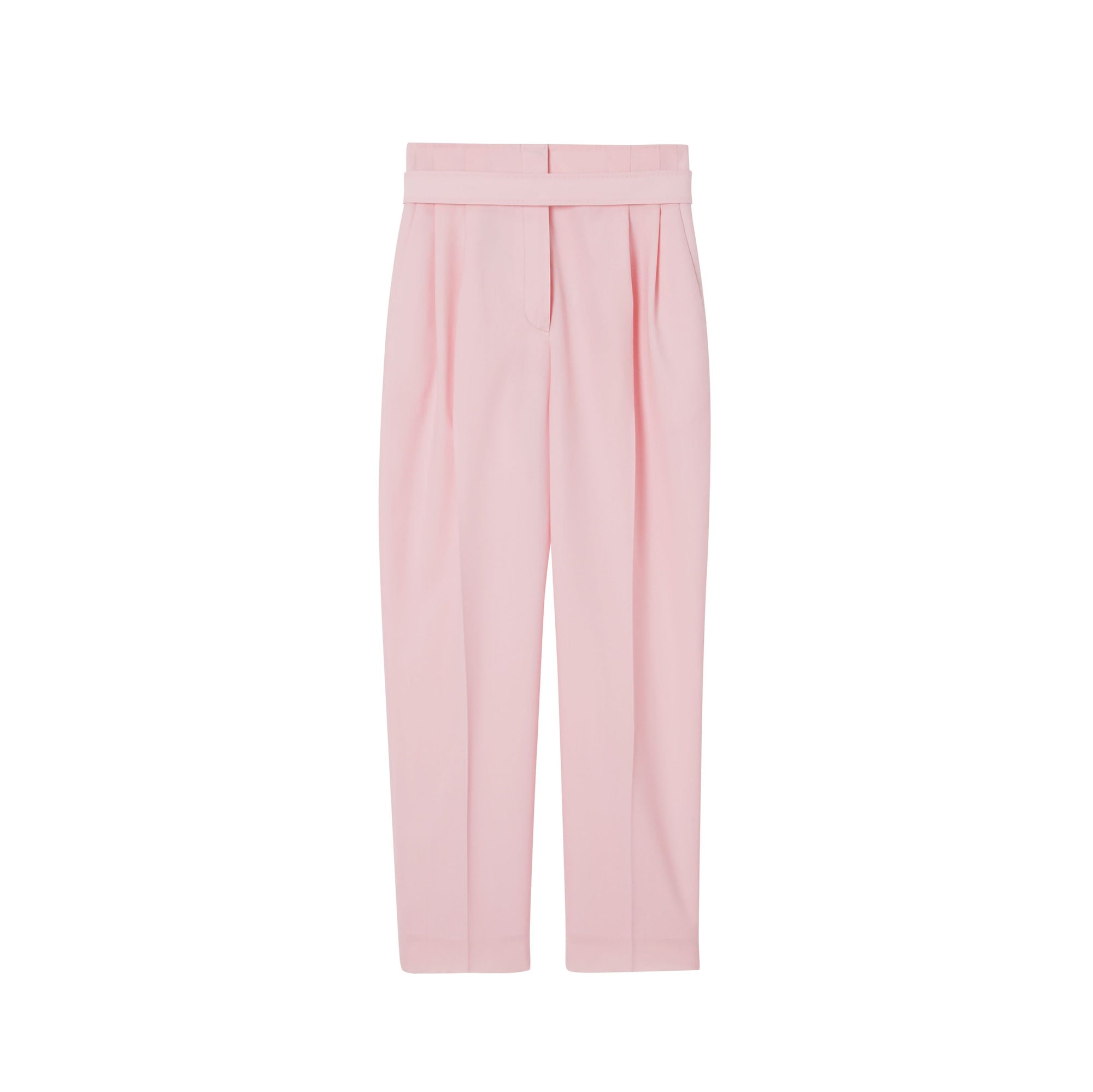 Pantalon tailleur sur mesure en laine avec découpe - Rose pastel