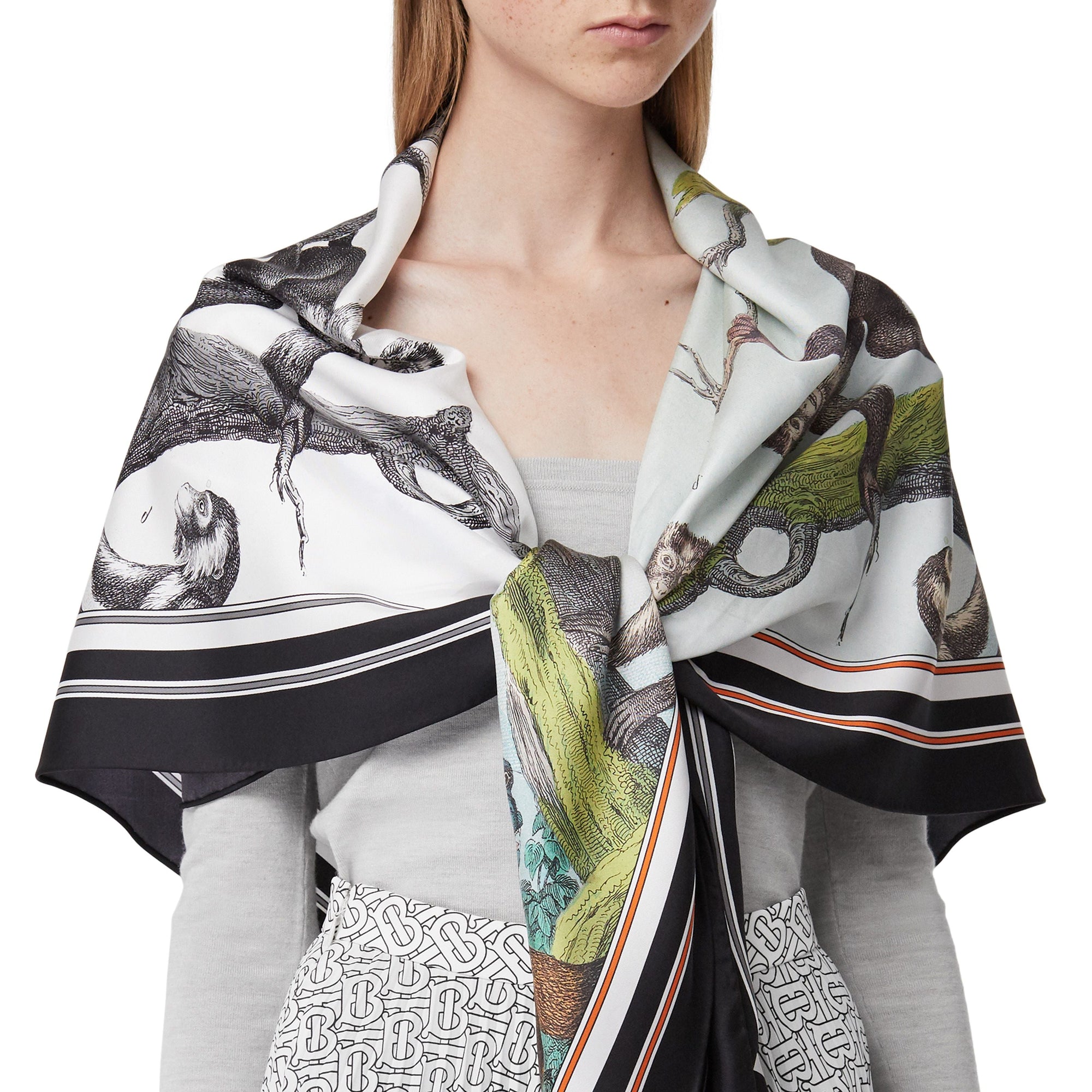 GREY MELANGE Body avec foulard en soie à imprimé singe