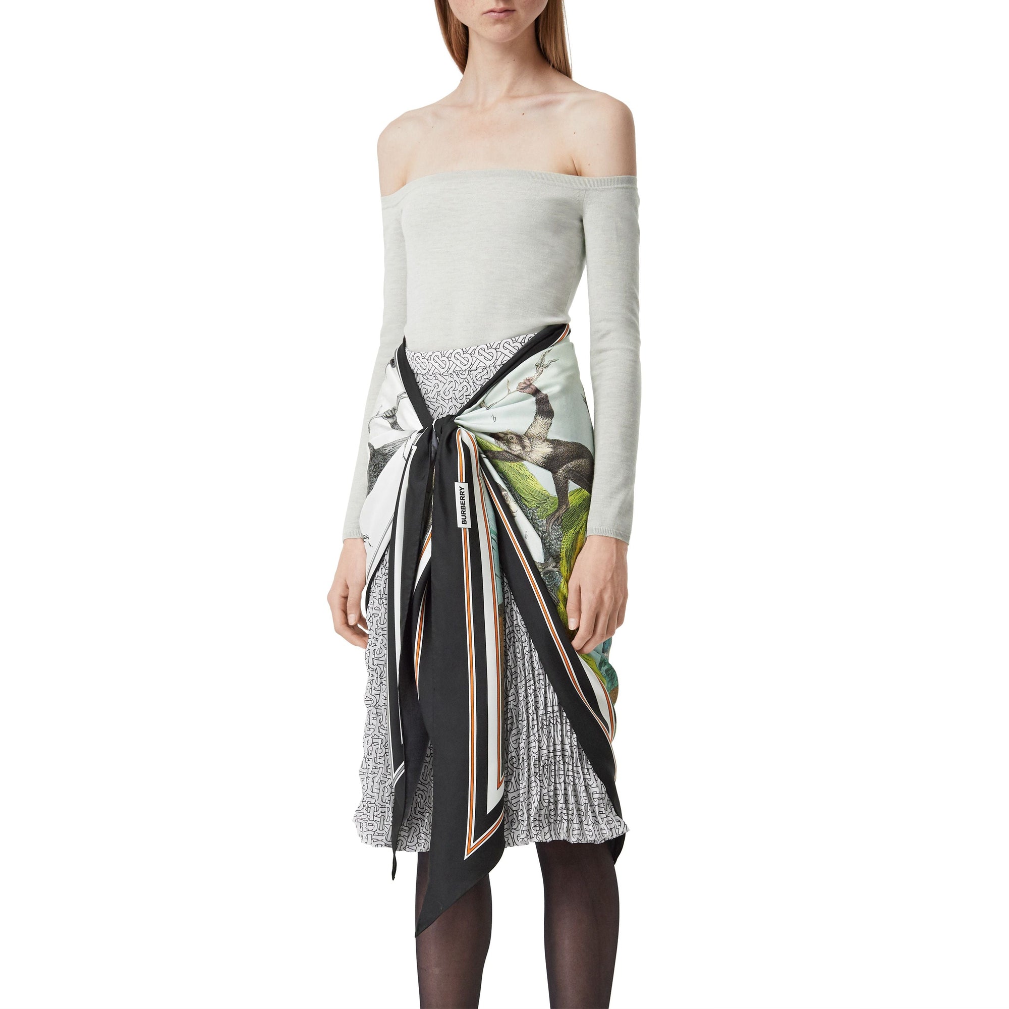 GREY MELANGE Body avec foulard en soie à imprimé singe
