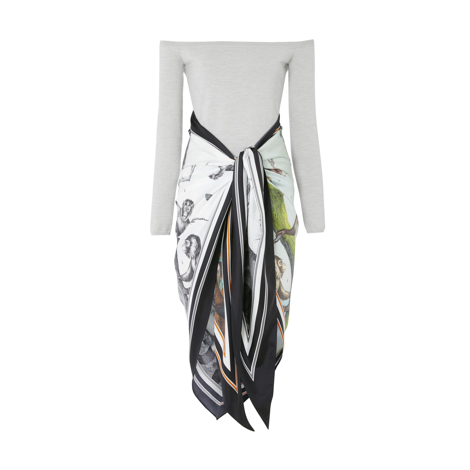 GREY MELANGE Body avec foulard en soie à imprimé singe
