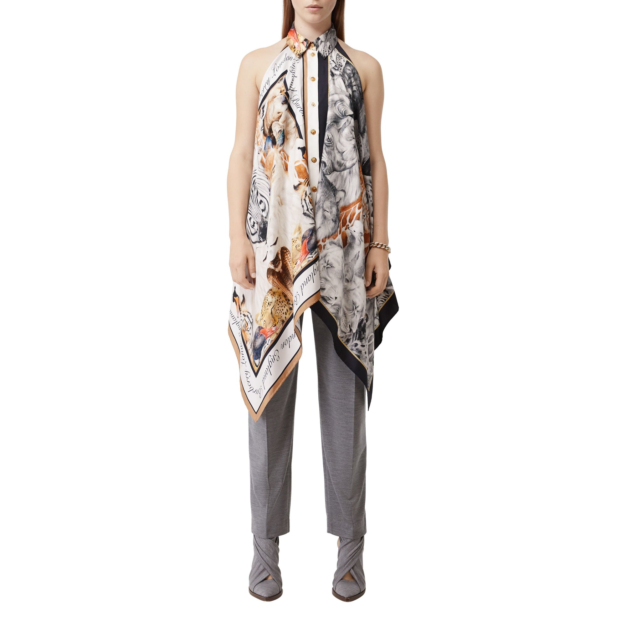 Body avec foulard en soie à imprimé animalier - Camaïeu de gris