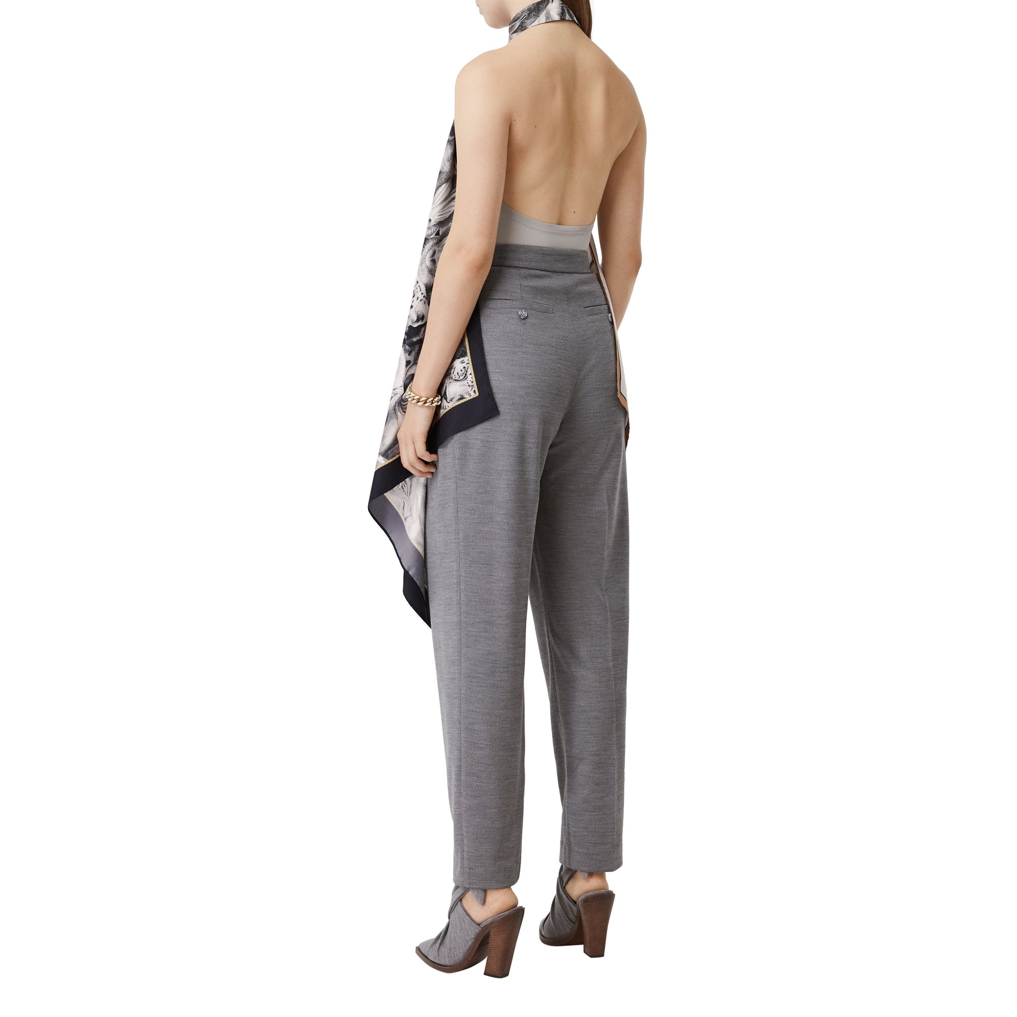 Body avec foulard en soie à imprimé animalier - Camaïeu de gris