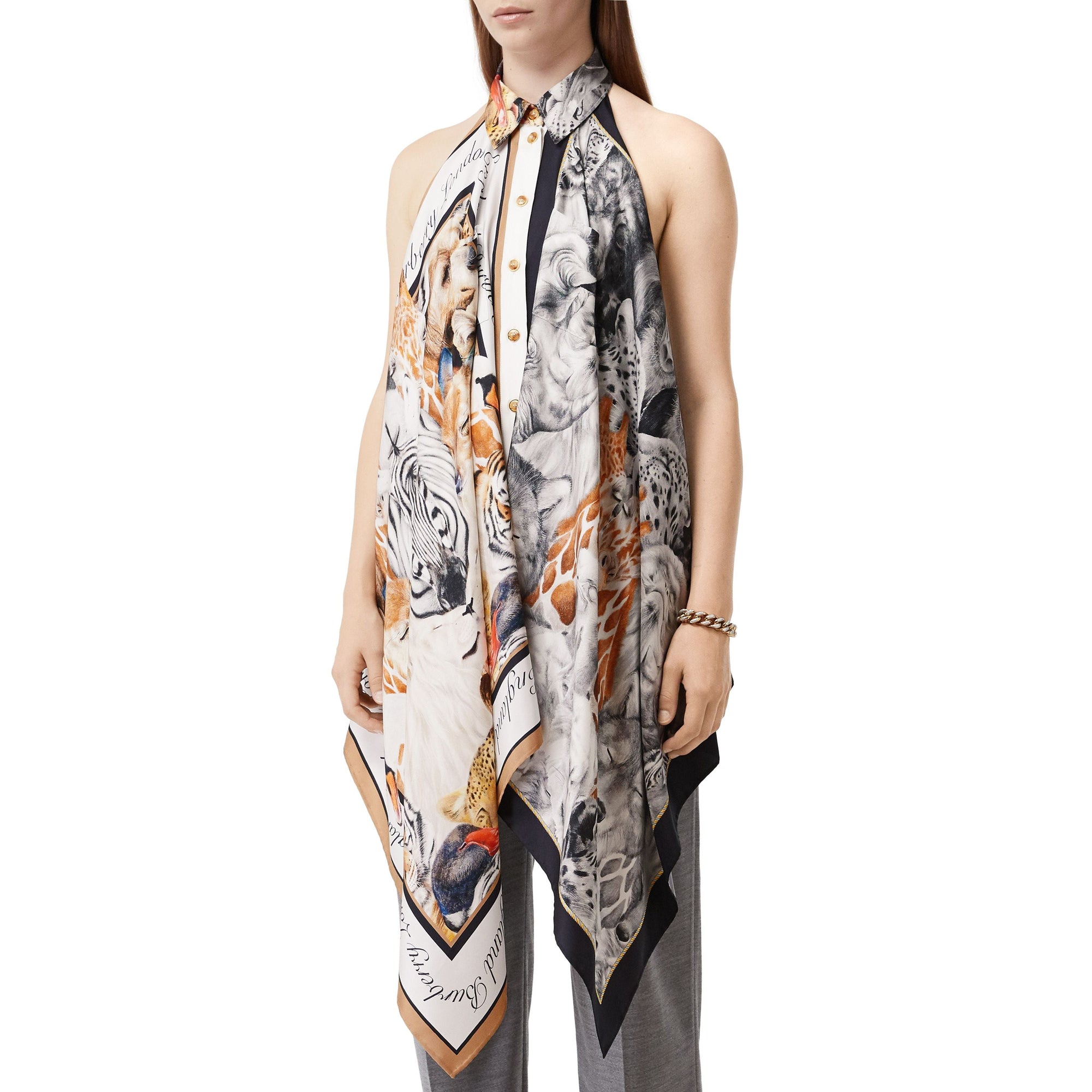 Body avec foulard en soie à imprimé animalier - Camaïeu de gris