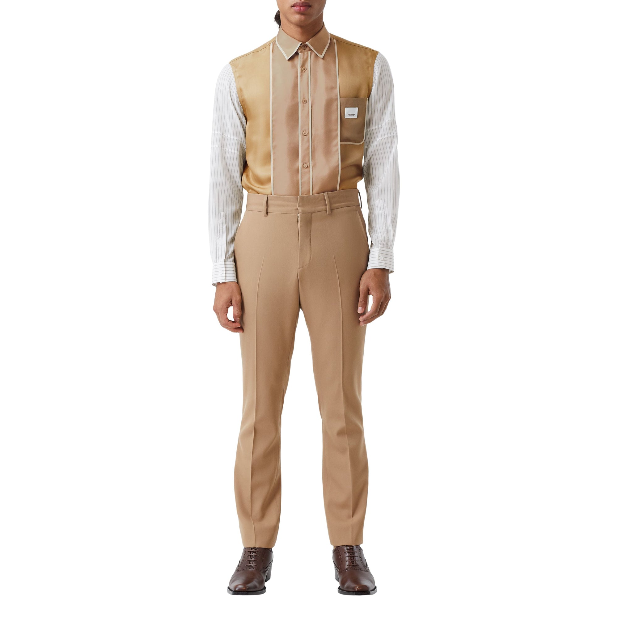 CAMEL Chemise en soie à panneaux et fines rayures