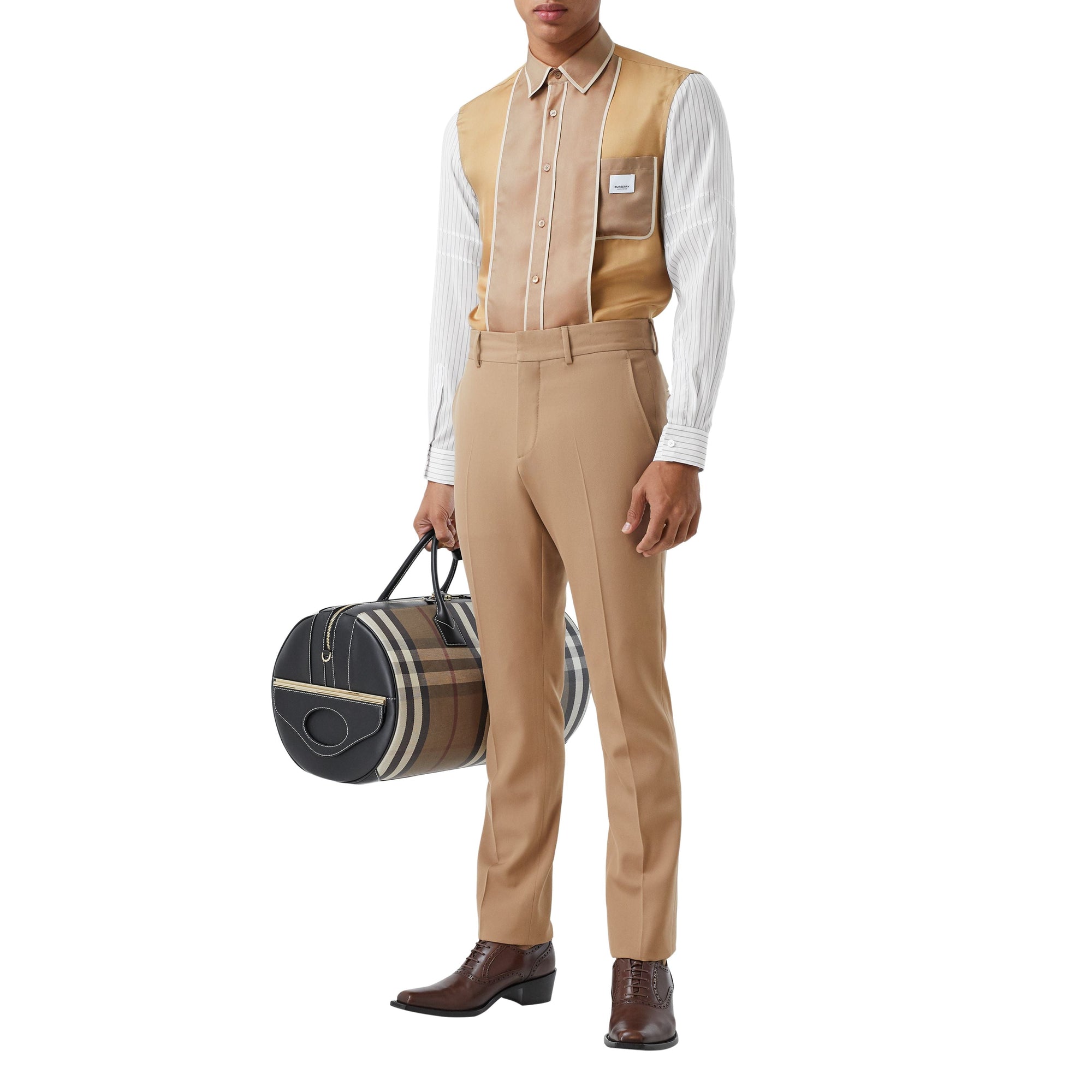 CAMEL Chemise en soie à panneaux et fines rayures