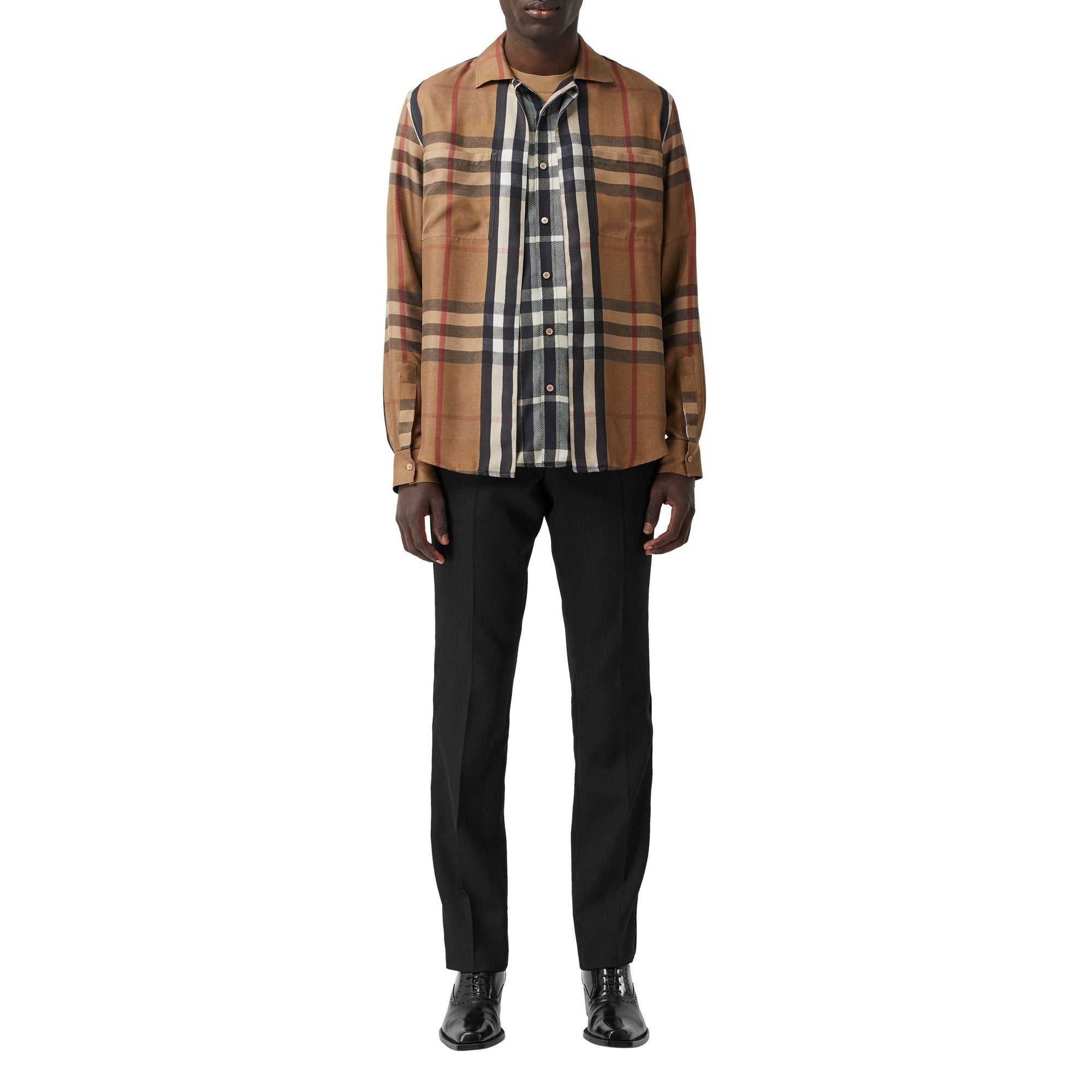 BIRCH BROWN CHECK Chemise déstructurée en sergé de soie check