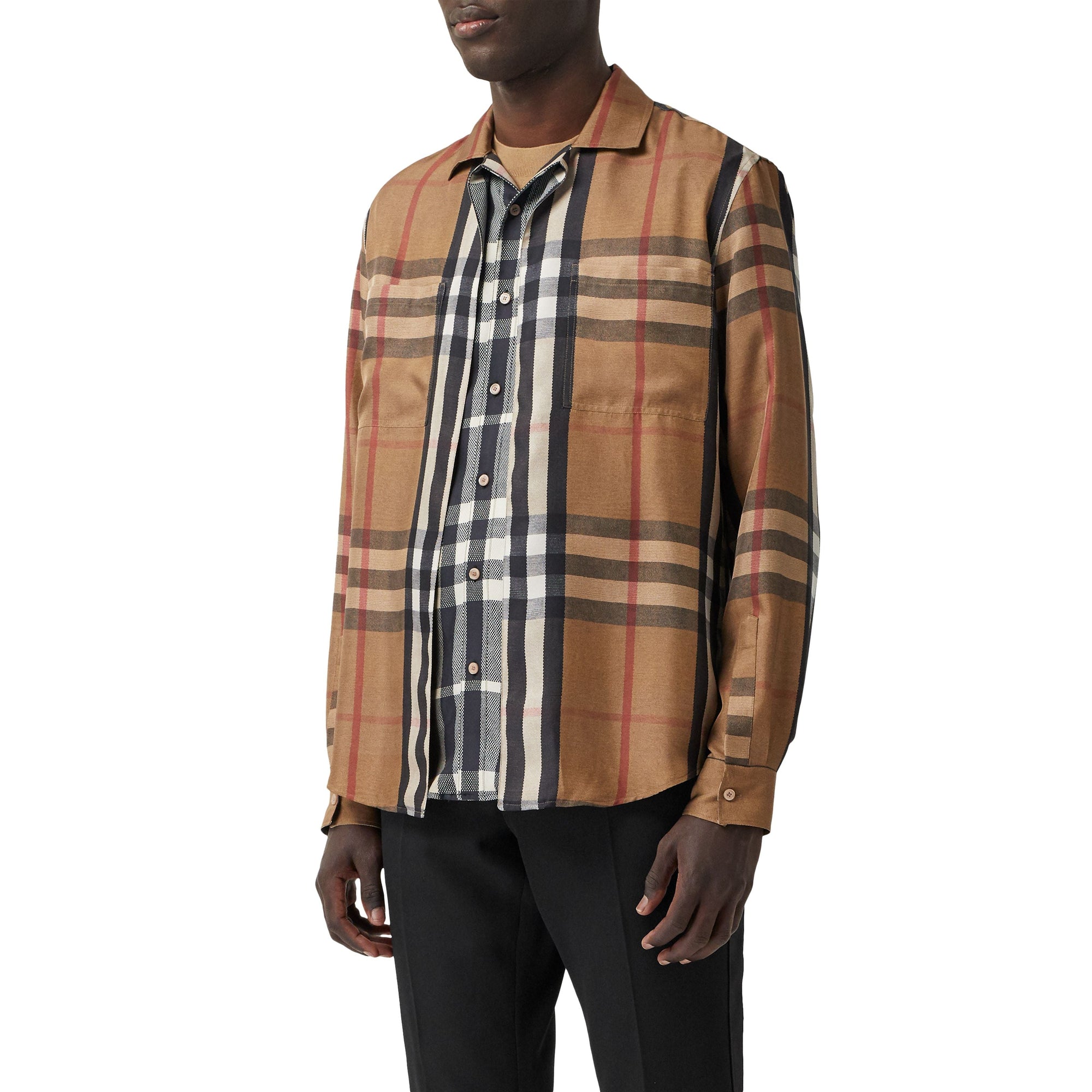 BIRCH BROWN CHECK Chemise déstructurée en sergé de soie check