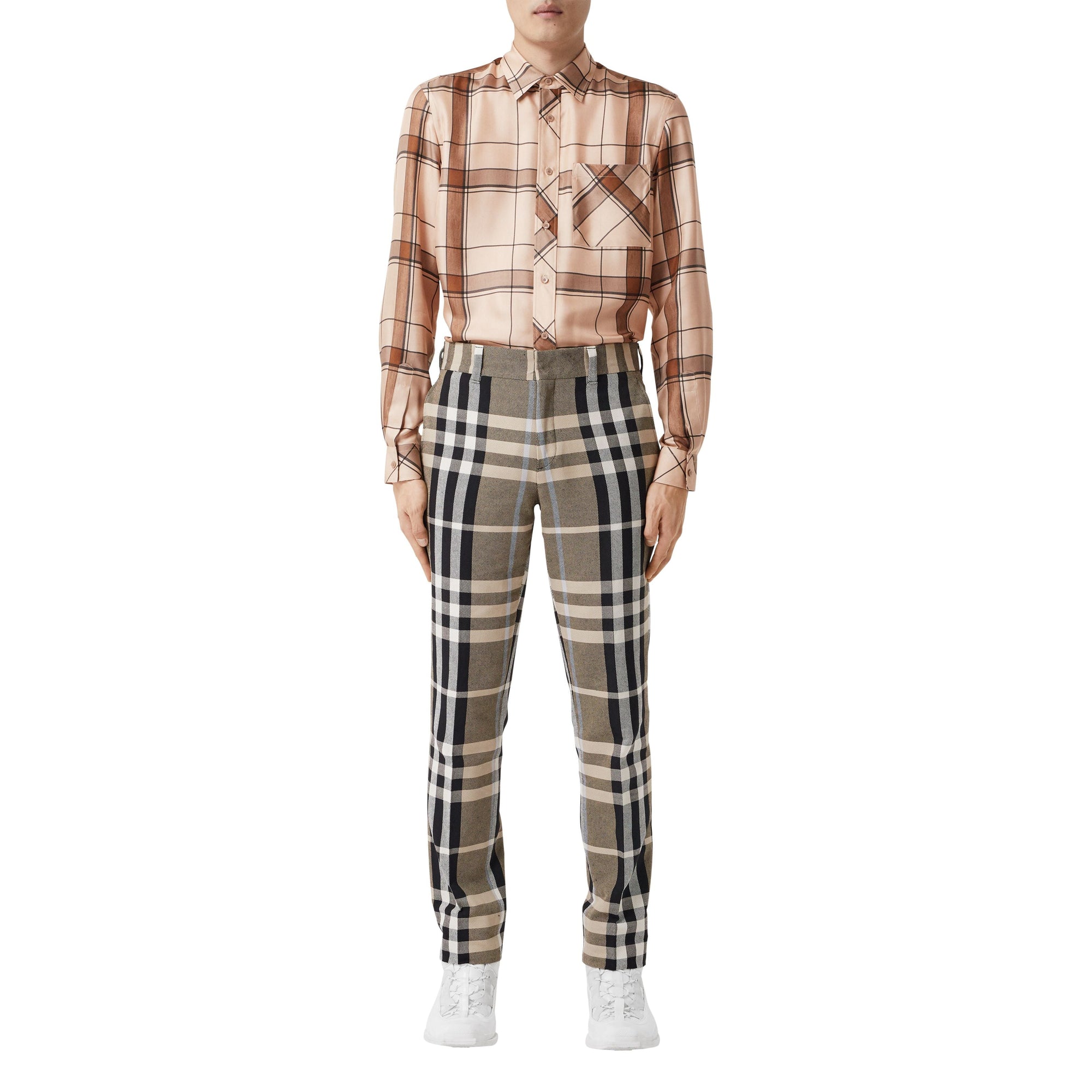 DUSTY SAND IP PTTN Pantalon de costume slim en coton technique check