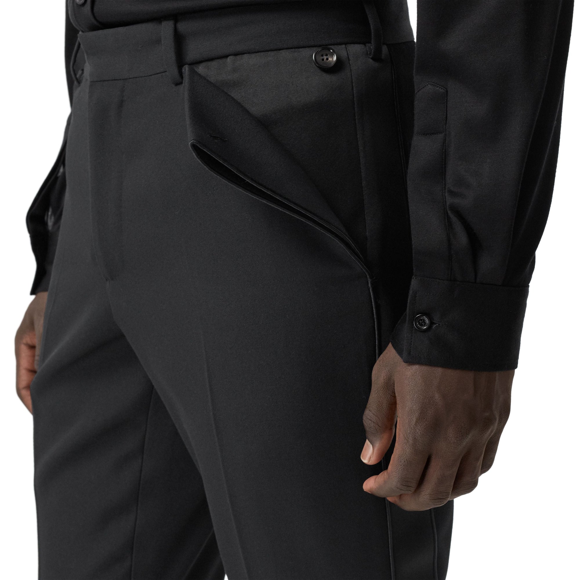BLACK Pantalon de costume slim en laine avec bandes en satin de soie
