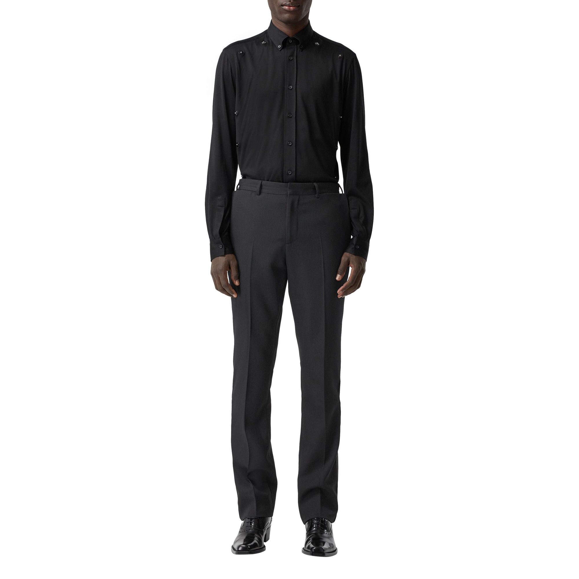 BLACK Pantalon de costume slim en laine avec bandes en satin de soie