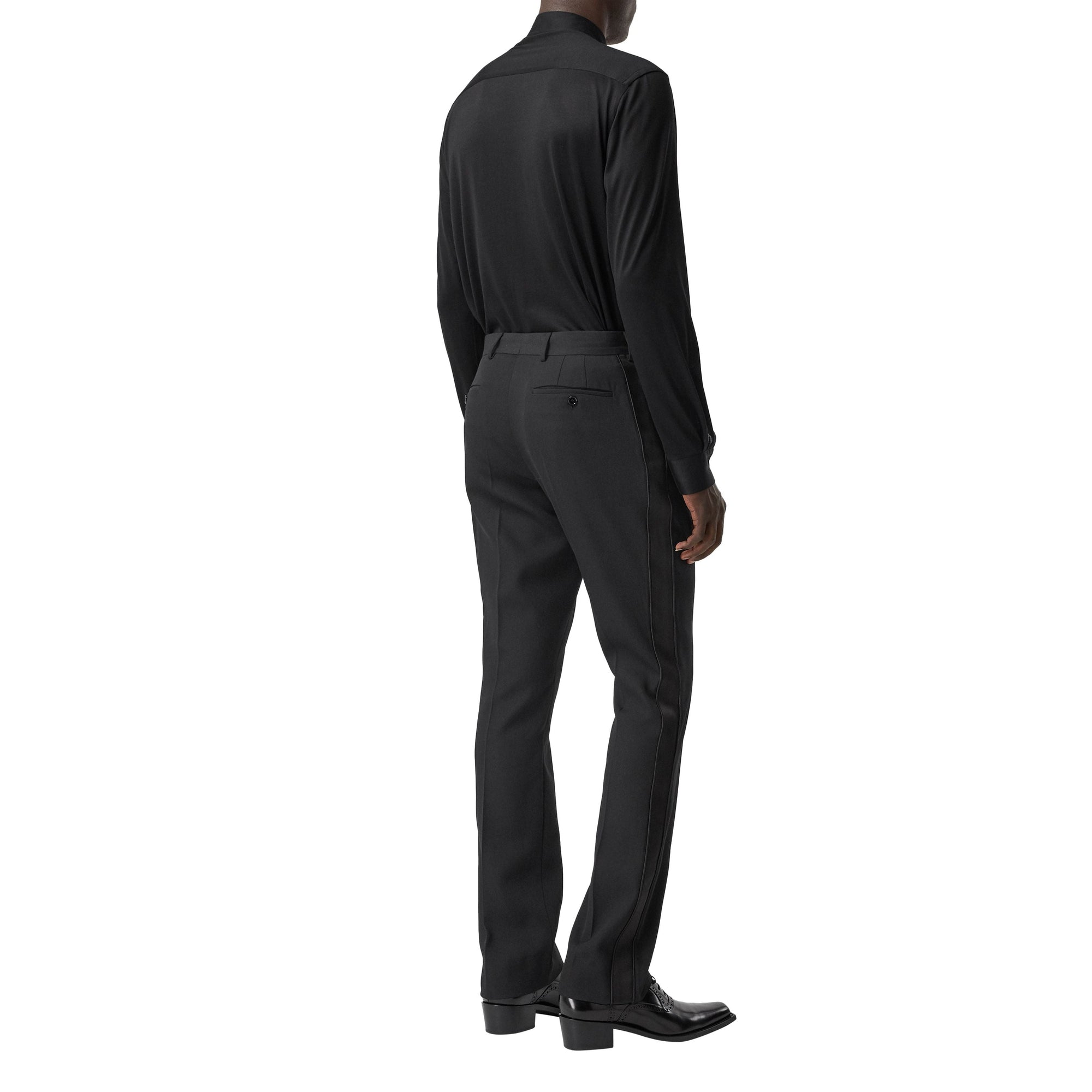 BLACK Pantalon de costume slim en laine avec bandes en satin de soie