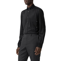 BLACK Pantalon de costume slim en laine avec bandes en satin de soie