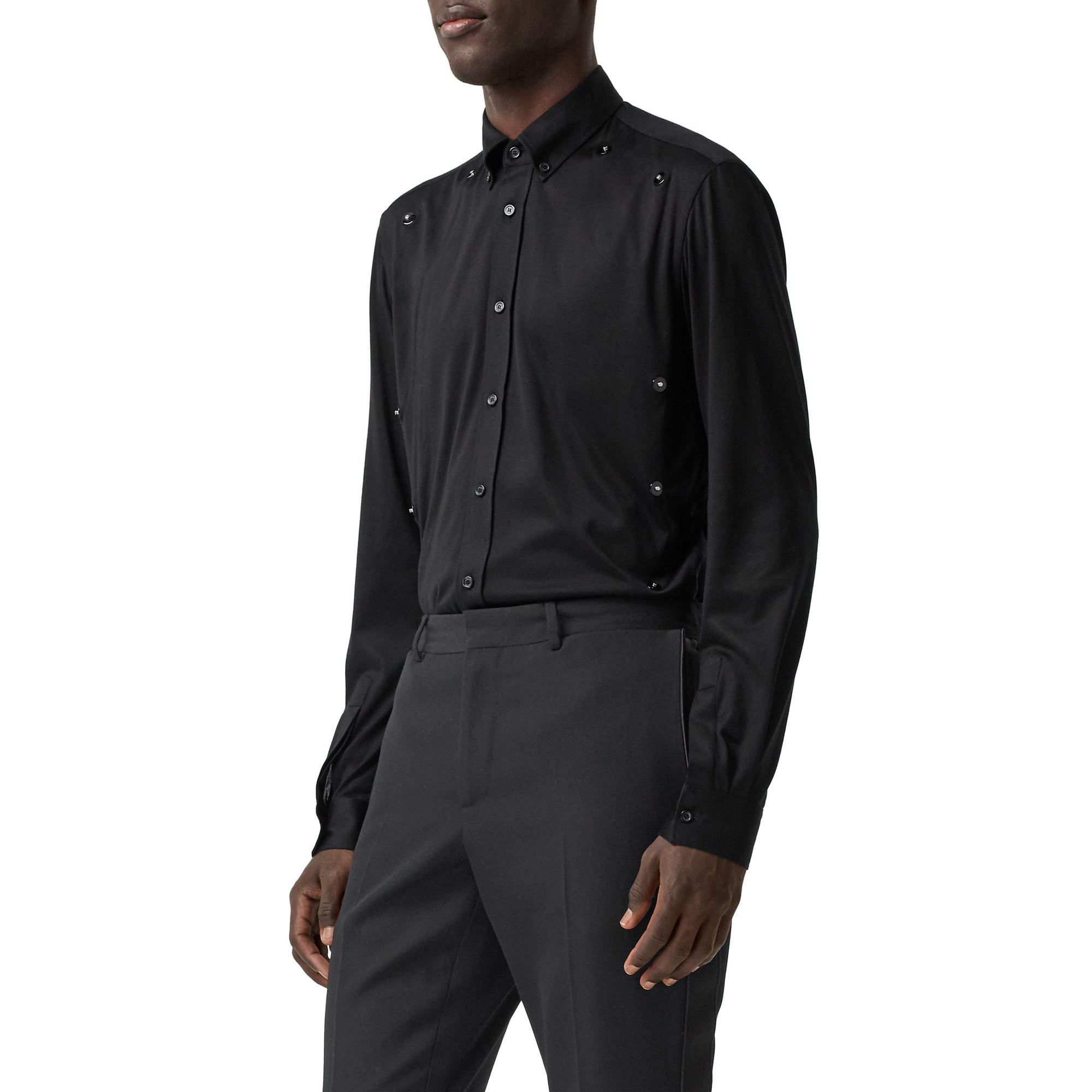 BLACK Pantalon de costume slim en laine avec bandes en satin de soie