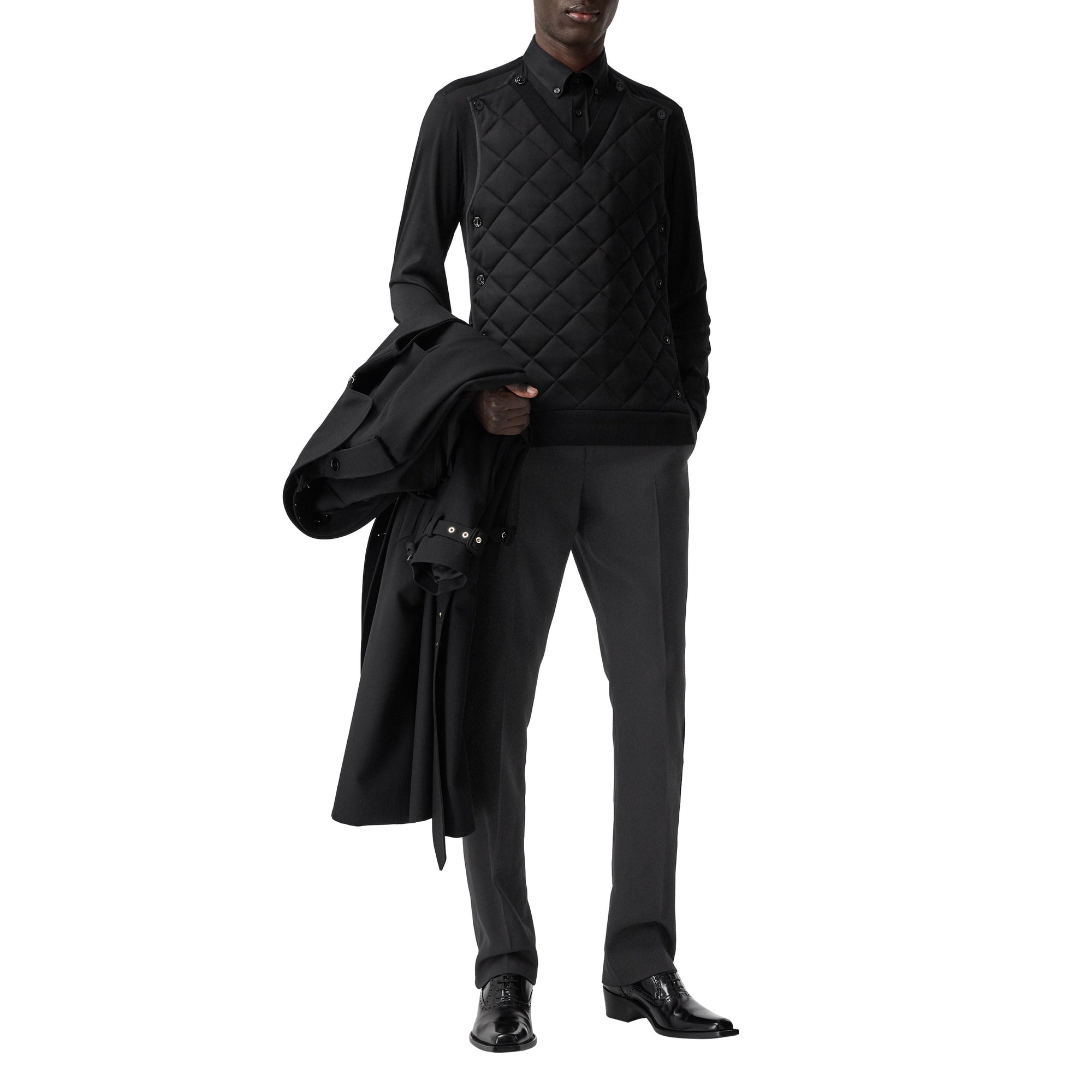 BLACK Pantalon de costume slim en laine avec bandes en satin de soie