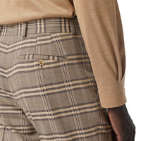 DUSTY CARAMEL CHECK Pantalon de costume en laine et soie check Prince de Galles