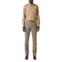 DUSTY CARAMEL CHECK Pantalon de costume en laine et soie check Prince de Galles