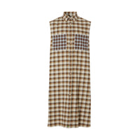DARK OLIVE CHECK Chemise tunique sans manches en flanelle de coton check