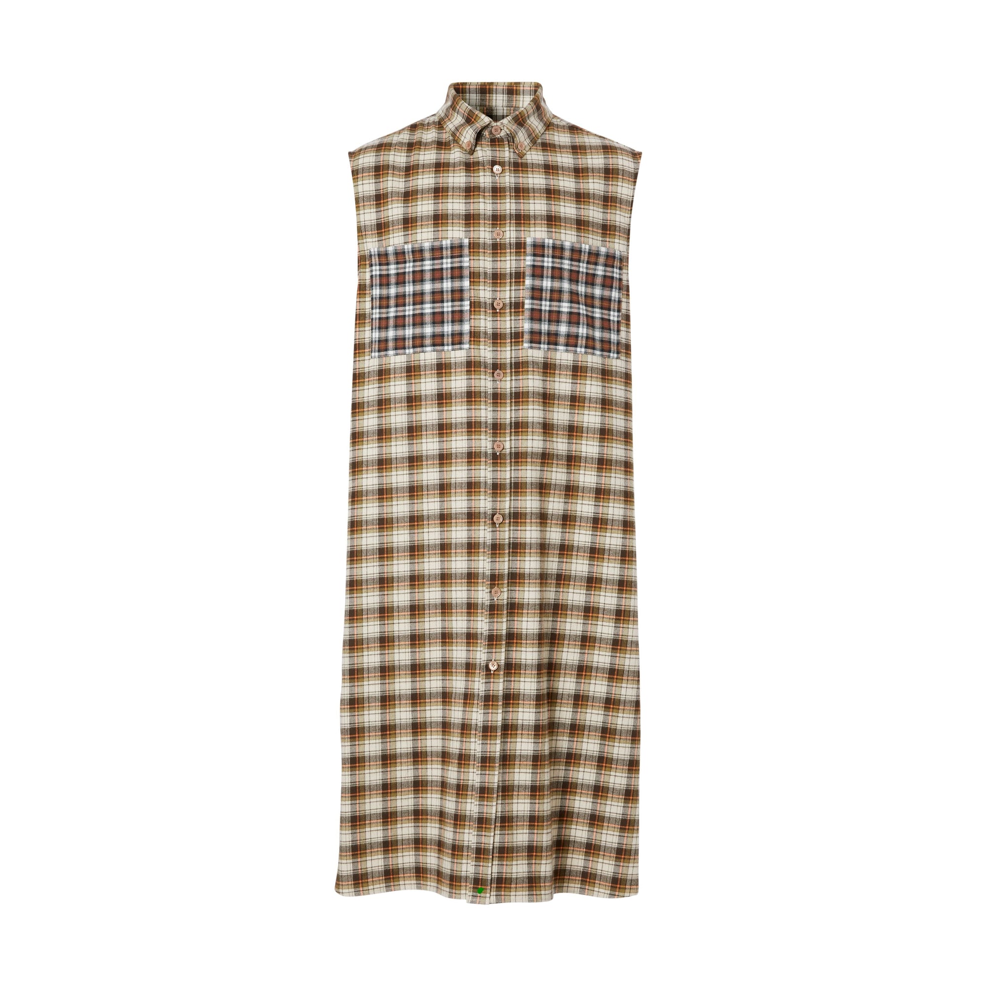 DARK OLIVE CHECK Chemise tunique sans manches en flanelle de coton check