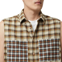 DARK OLIVE CHECK Chemise tunique sans manches en flanelle de coton check