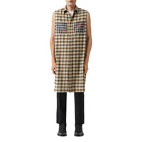 DARK OLIVE CHECK Chemise tunique sans manches en flanelle de coton check