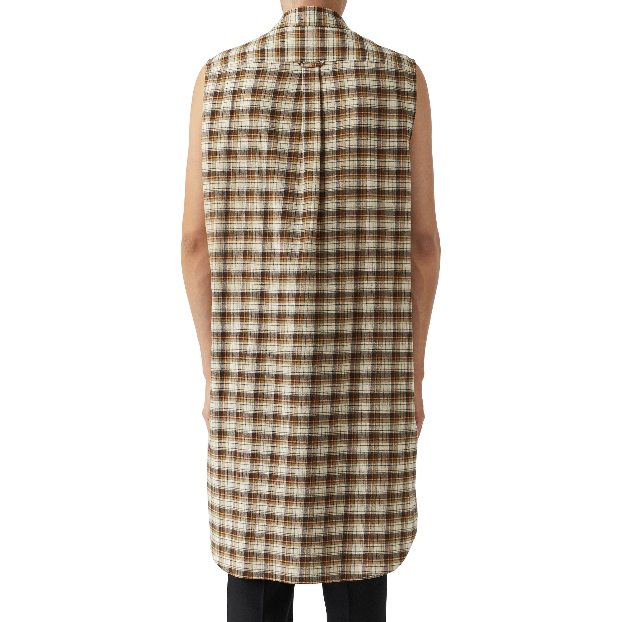 DARK OLIVE CHECK Chemise tunique sans manches en flanelle de coton check