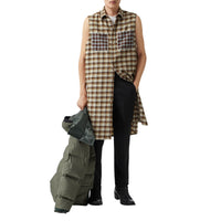 DARK OLIVE CHECK Chemise tunique sans manches en flanelle de coton check