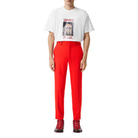 BRIGHT RED Pantalon de costume en laine à bandes latérales en cuir d'agneau