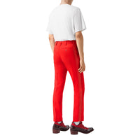 BRIGHT RED Pantalon de costume en laine à bandes latérales en cuir d'agneau