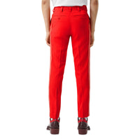 BRIGHT RED Pantalon de costume en laine à bandes latérales en cuir d'agneau