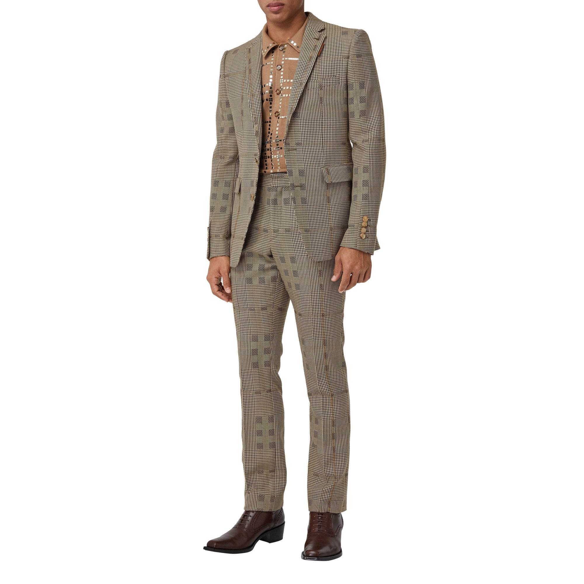 BROWN IP PTTN Veste de costume en laine et lamé check