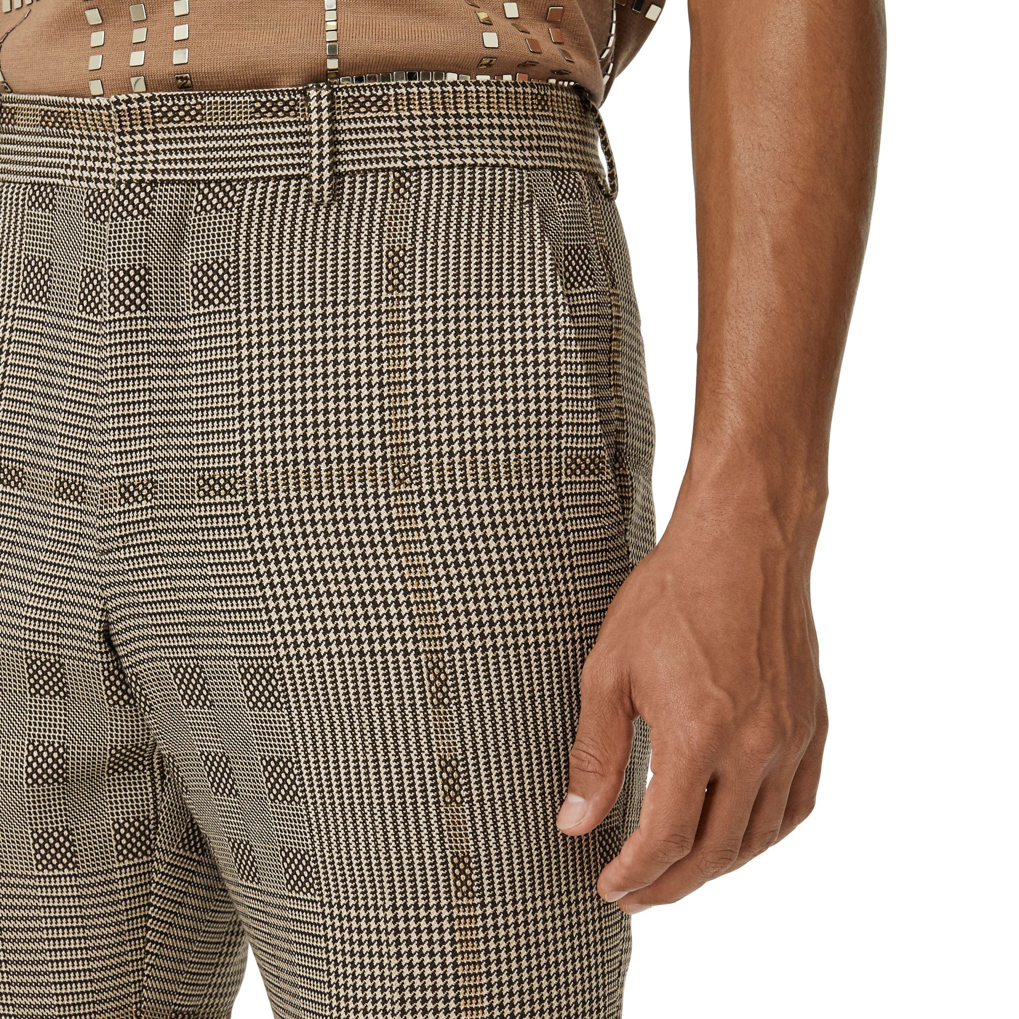 BROWN IP PTTN Pantalon de costume en laine et lamé check