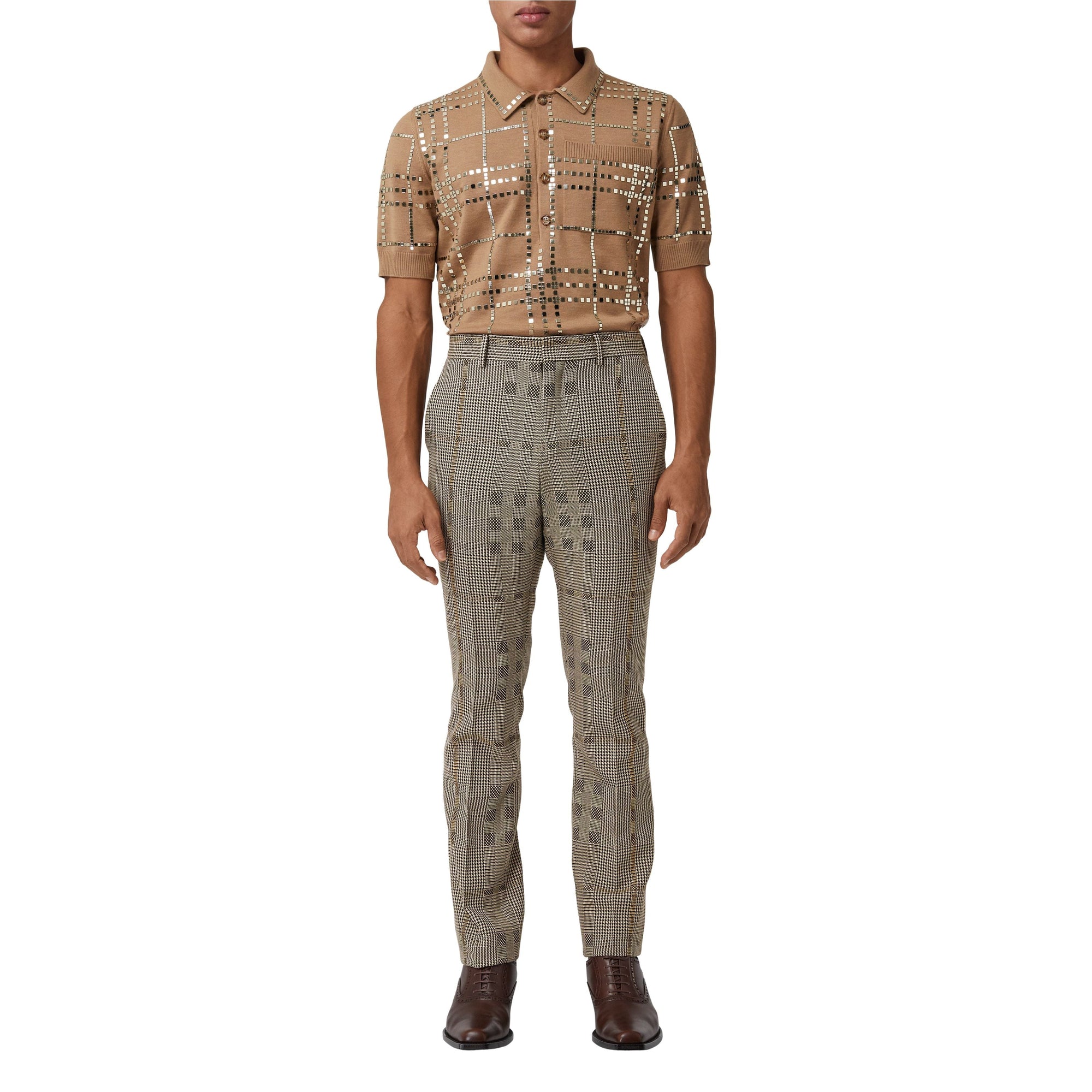 BROWN IP PTTN Pantalon de costume en laine et lamé check