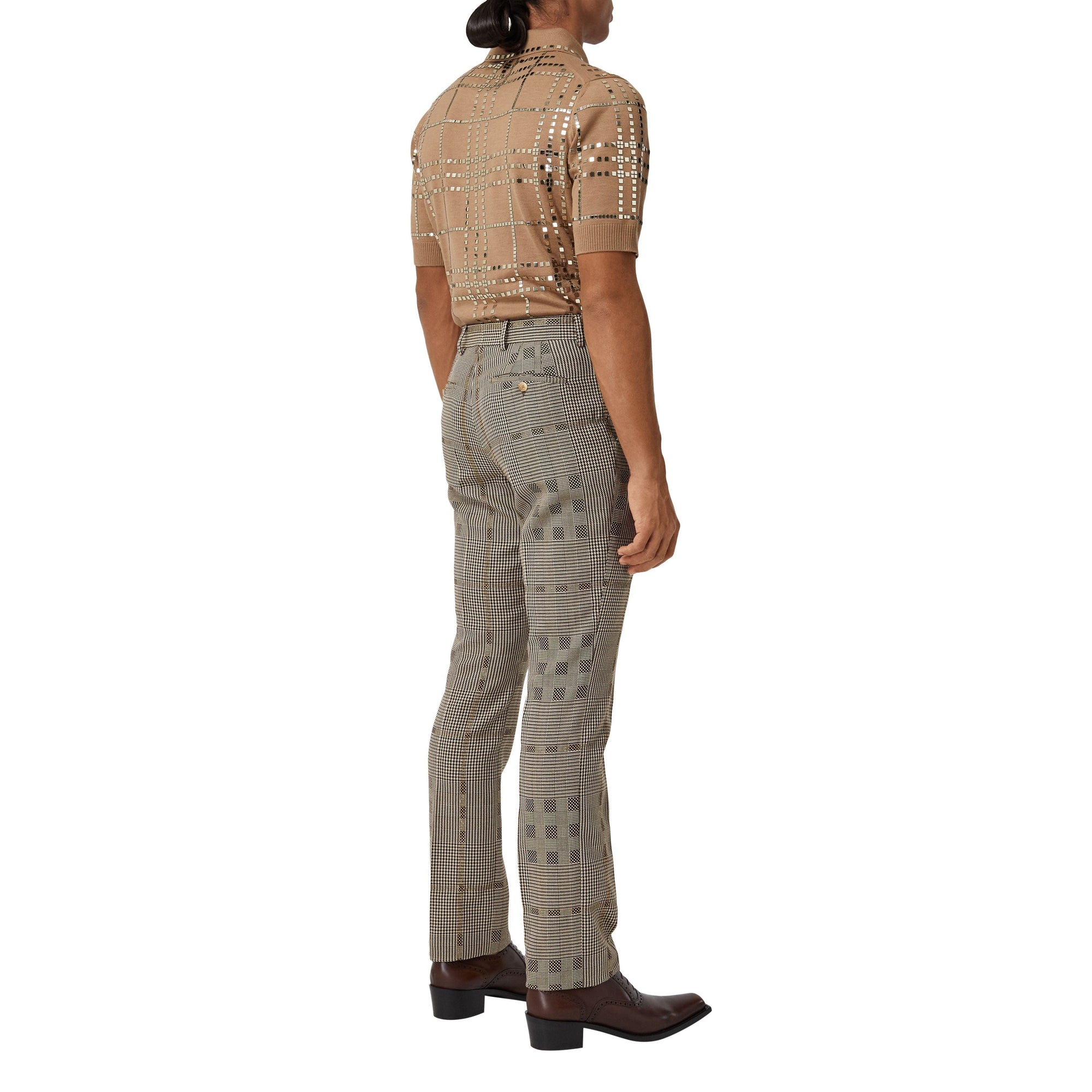 BROWN IP PTTN Pantalon de costume en laine et lamé check