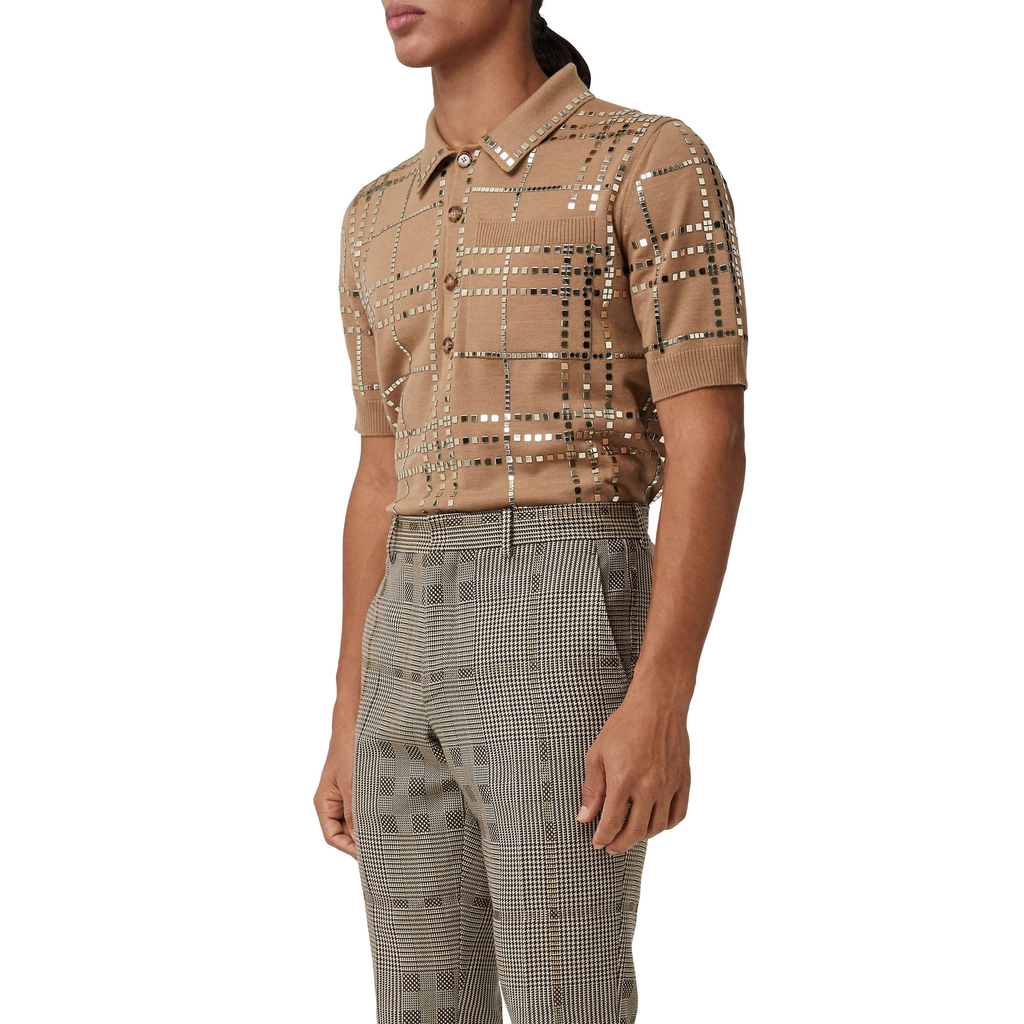 BROWN IP PTTN Pantalon de costume en laine et lamé check