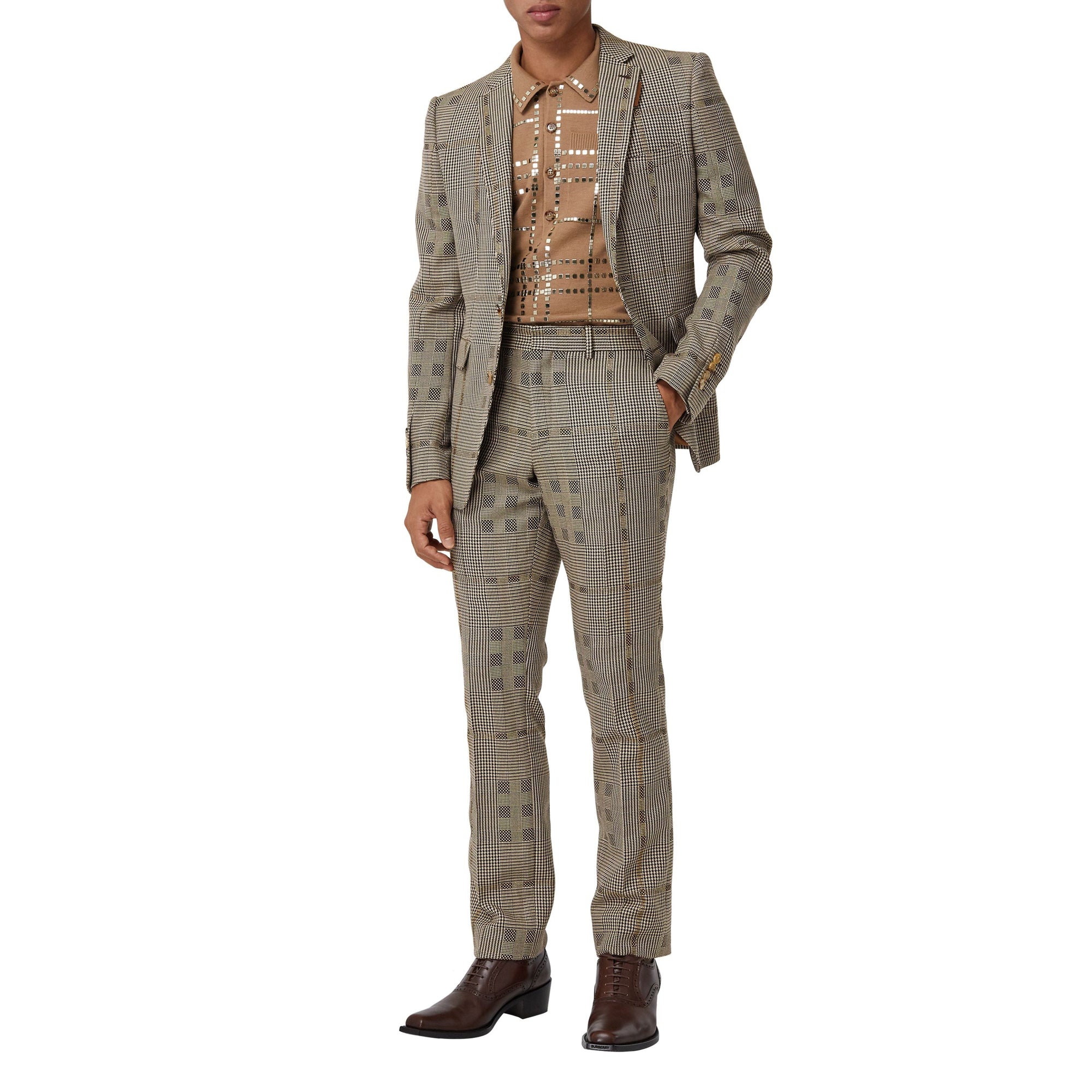 BROWN IP PTTN Pantalon de costume en laine et lamé check