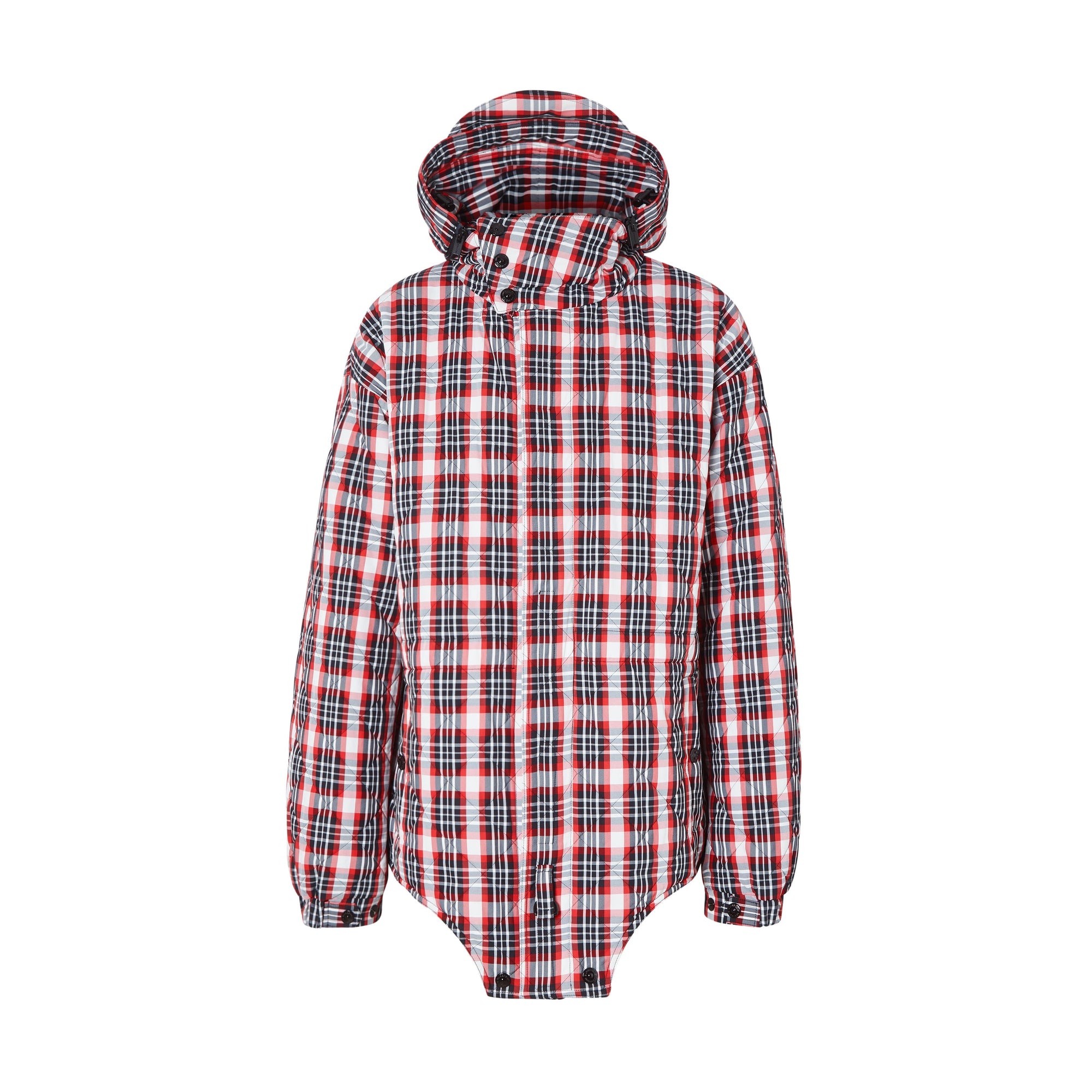 BRIGHT RED CHECK Parka matelassée en nylon check avec découpe