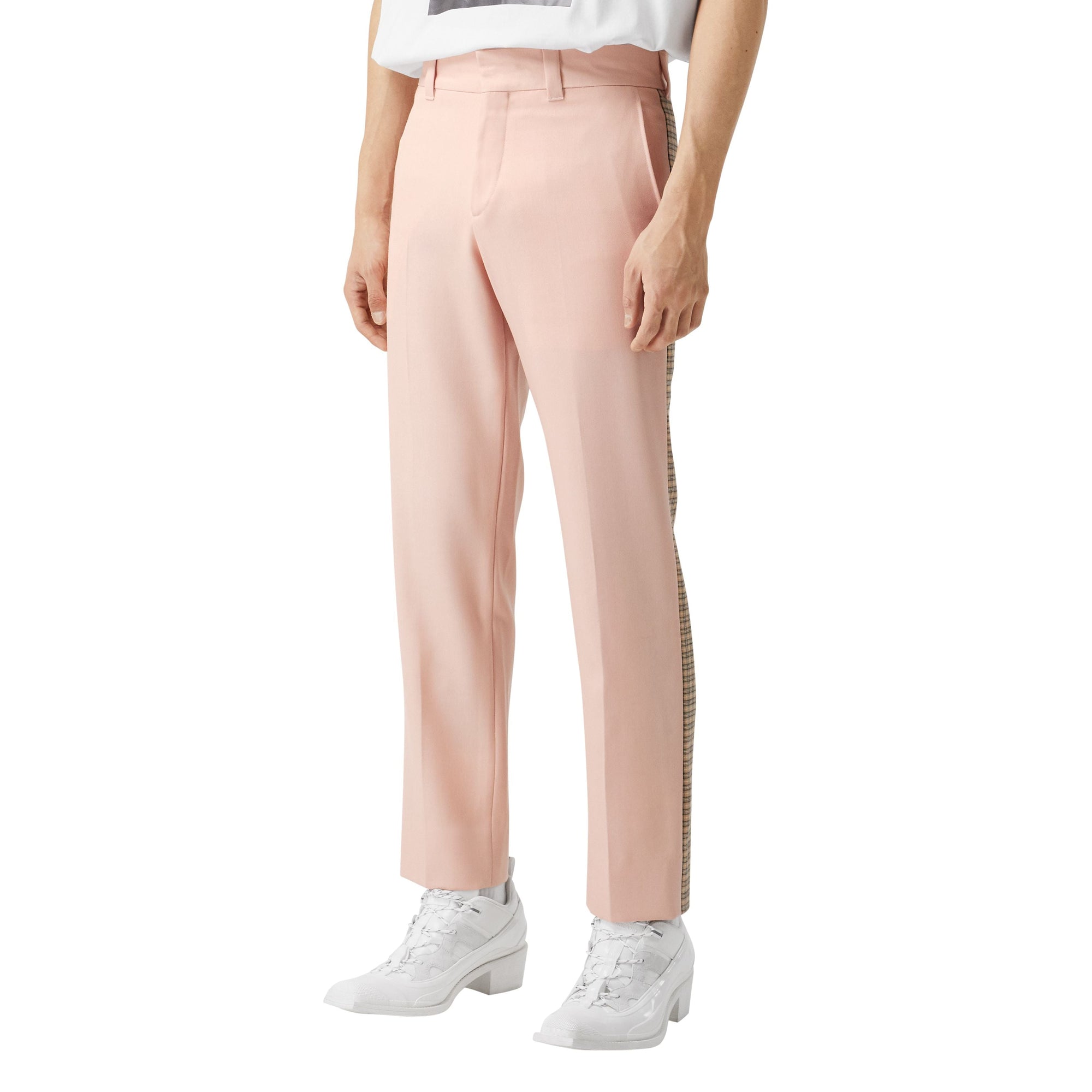 BLUSH PINK Pantalon de costume en sergé de laine à bandes check