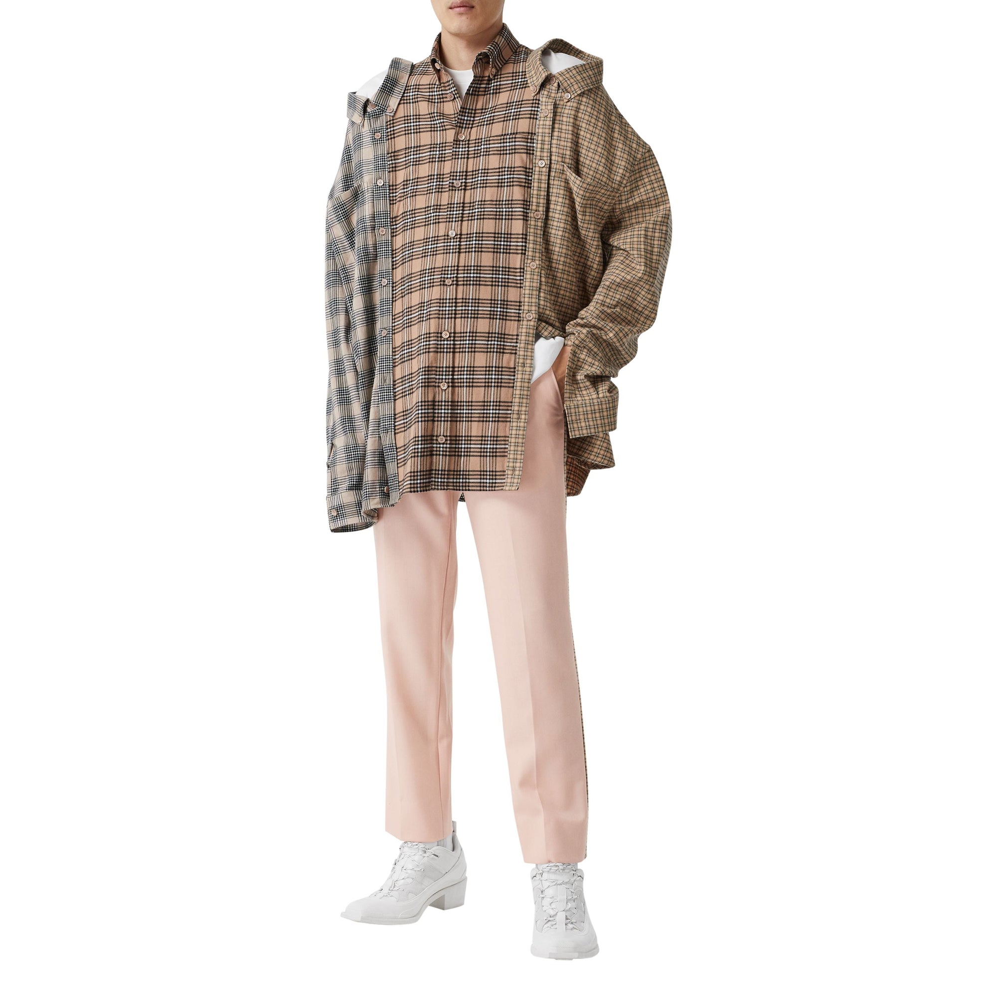 BLUSH PINK Pantalon de costume en sergé de laine à bandes check