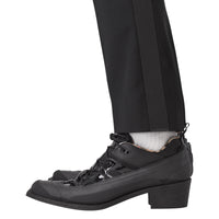BLACK Pantalon de costume en laine à bandes latérales en cuir d'agneau