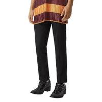 BLACK Pantalon de costume en laine à bandes latérales en cuir d'agneau