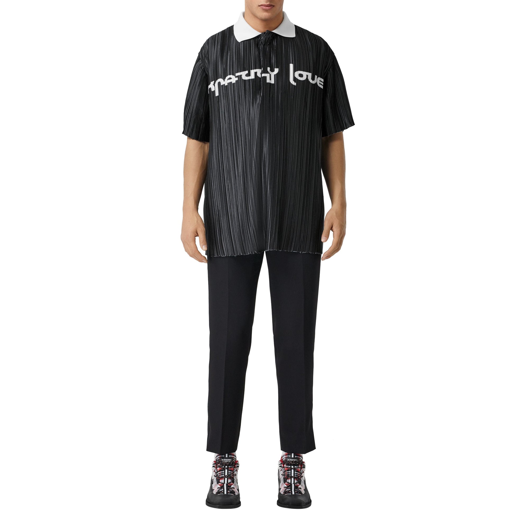 BLACK Polo plissé en satin avec slogan