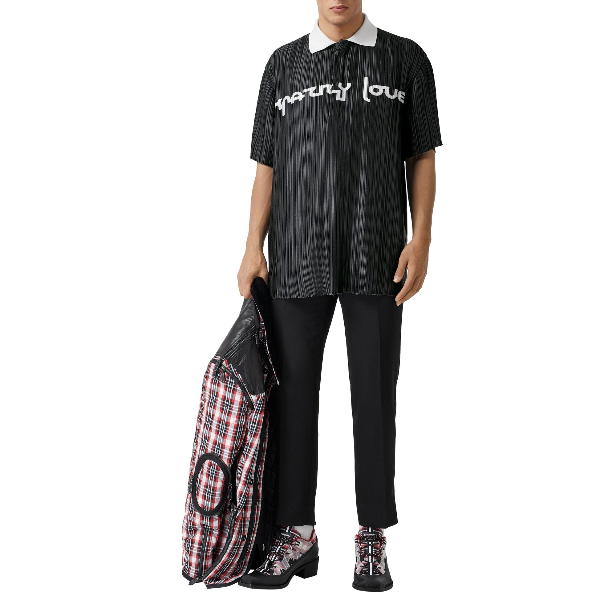 BLACK Polo plissé en satin avec slogan