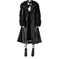 BLACK Trench en vinyle avec shearling