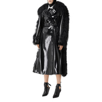 BLACK Trench en vinyle avec shearling