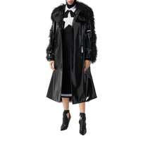 BLACK Trench en vinyle avec shearling