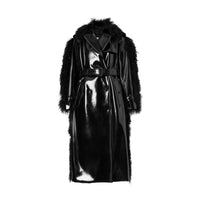 BLACK Trench en vinyle avec shearling