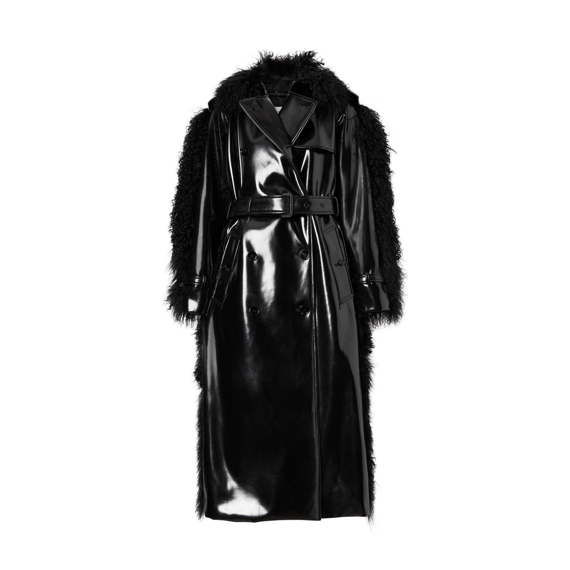 BLACK Trench en vinyle avec shearling