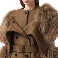 DARK MAHOGANY Trench en laine et cachemire avec shearling