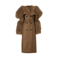 DARK MAHOGANY Trench en laine et cachemire avec shearling