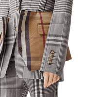 DARK BROWN CHK Veste tailleur en laine technique check avec basque